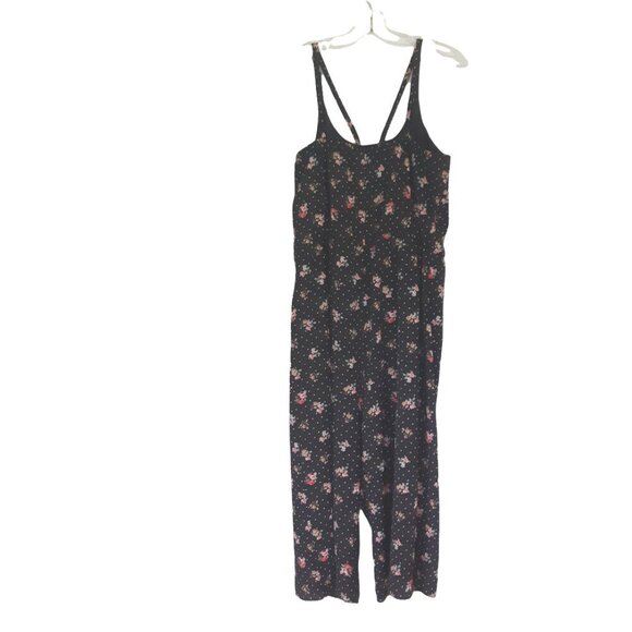 Love and Legend Jumpsuit Size 16 Wide Leg Flare Floral Dot Keyhole Cut Out Black - Picture 2 of 4